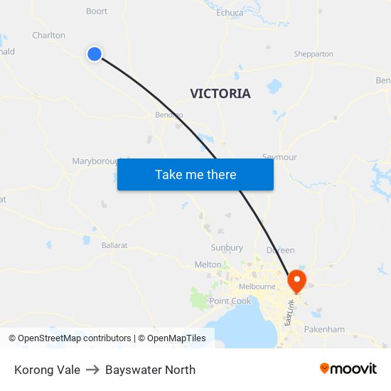 Korong Vale to Bayswater North map