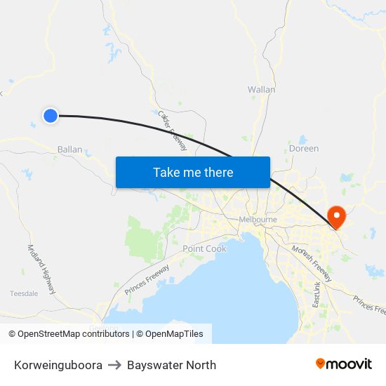 Korweinguboora to Bayswater North map