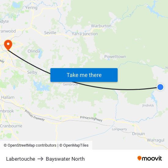 Labertouche to Bayswater North map