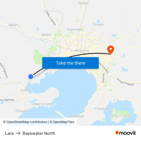 Lara to Bayswater North map