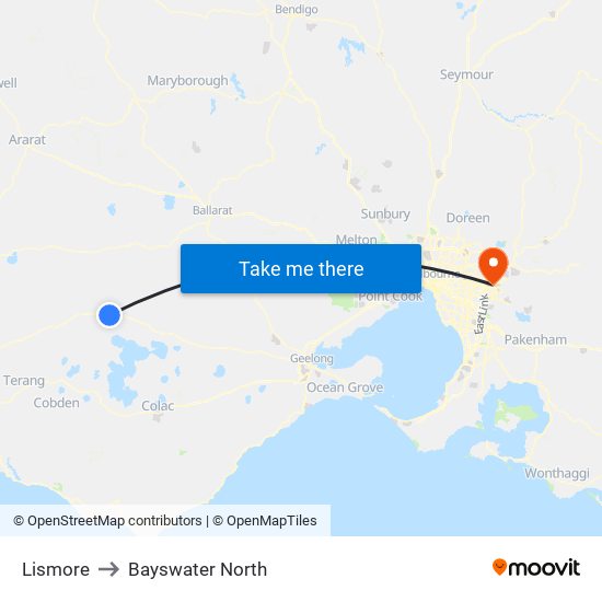 Lismore to Bayswater North map