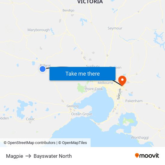 Magpie to Bayswater North map