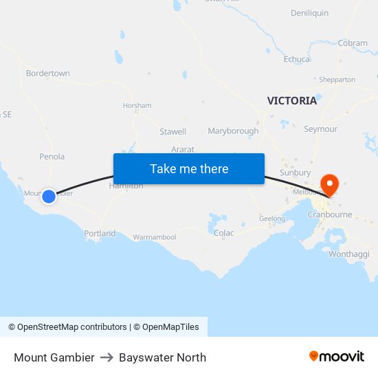 Mount Gambier to Bayswater North map