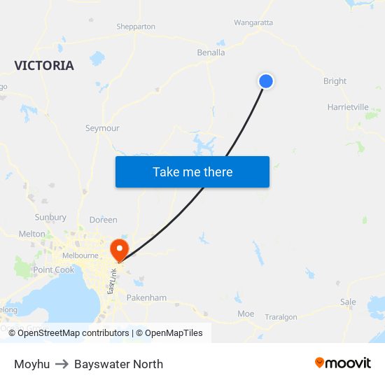 Moyhu to Bayswater North map