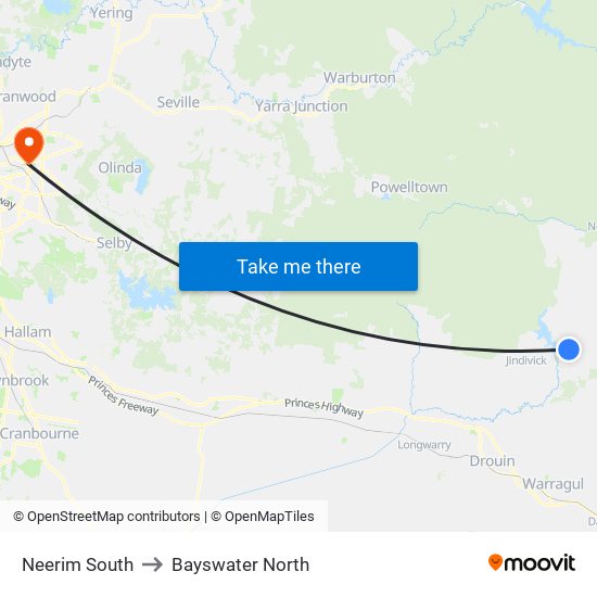 Neerim South to Bayswater North map