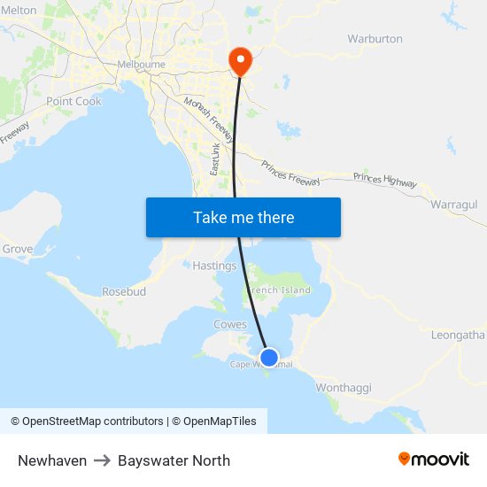 Newhaven to Bayswater North map