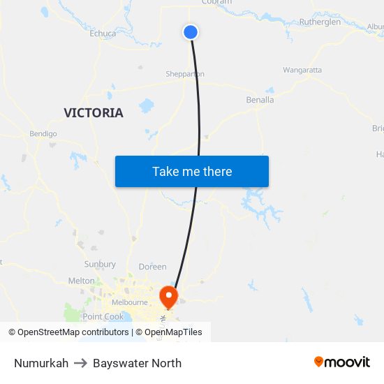 Numurkah to Bayswater North map