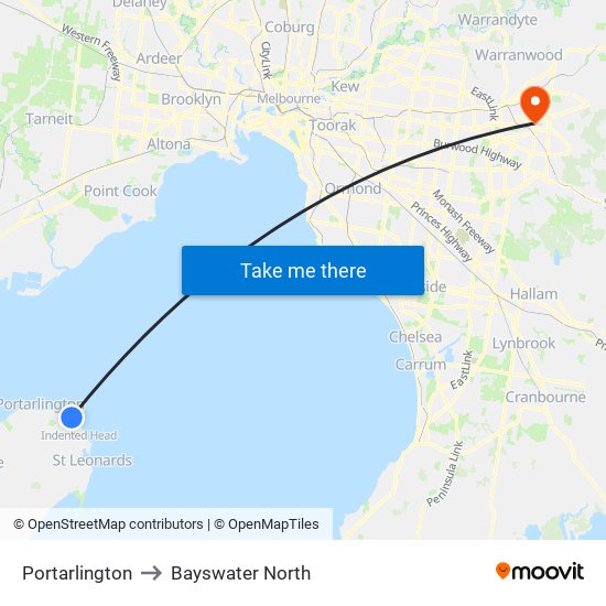 Portarlington to Bayswater North map