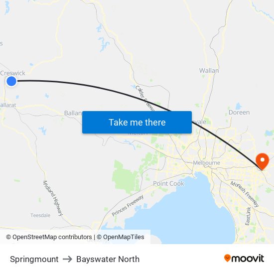 Springmount to Bayswater North map