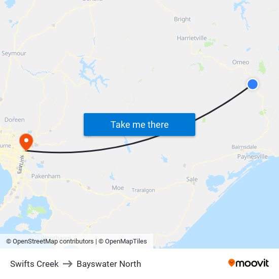 Swifts Creek to Bayswater North map