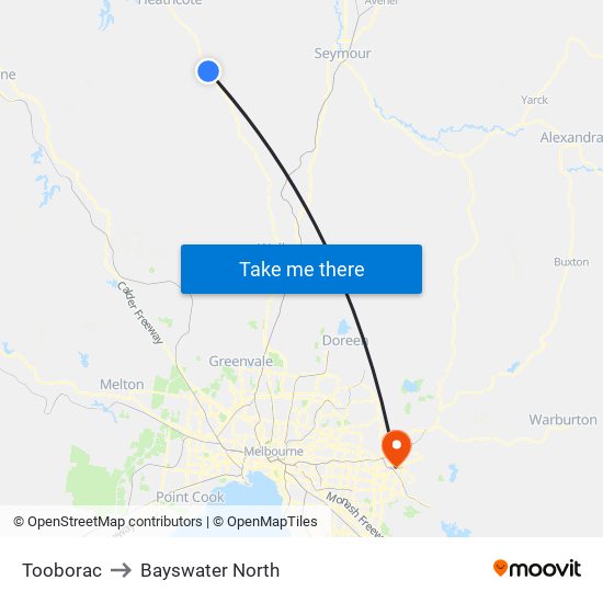 Tooborac to Bayswater North map
