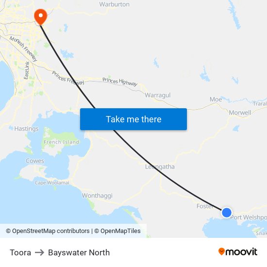 Toora to Bayswater North map