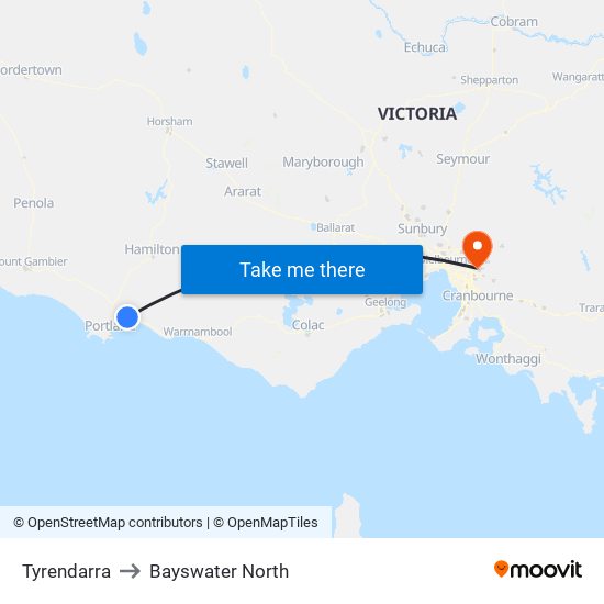 Tyrendarra to Bayswater North map