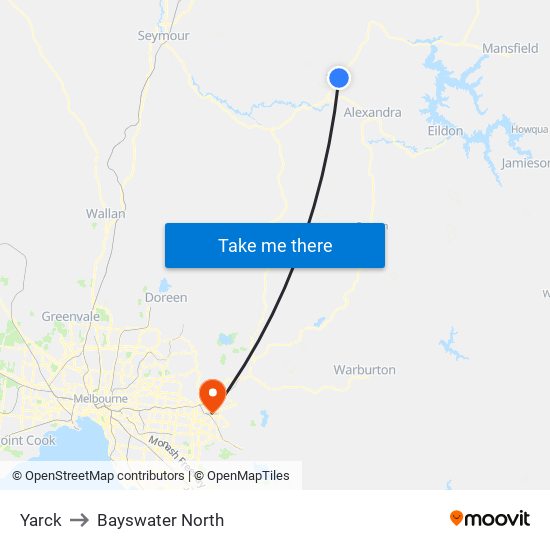 Yarck to Bayswater North map