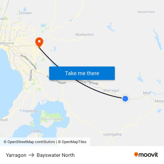 Yarragon to Bayswater North map