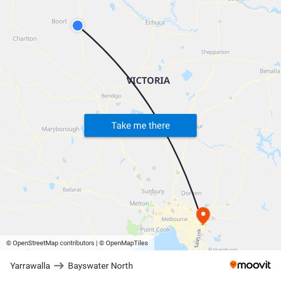 Yarrawalla to Bayswater North map