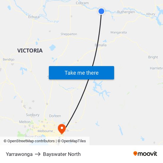 Yarrawonga to Bayswater North map