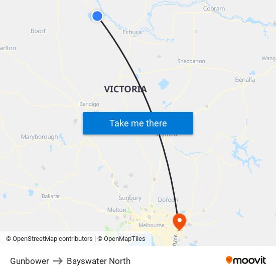 Gunbower to Bayswater North map