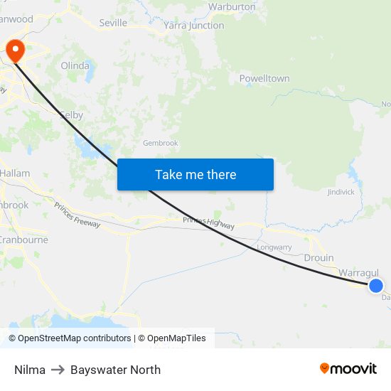 Nilma to Bayswater North map