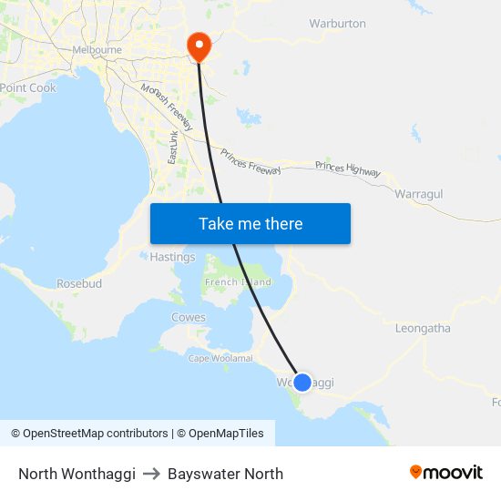 North Wonthaggi to Bayswater North map