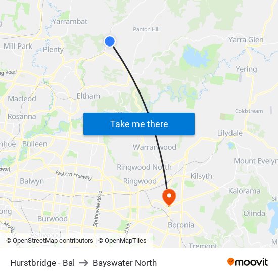 Hurstbridge - Bal to Bayswater North map