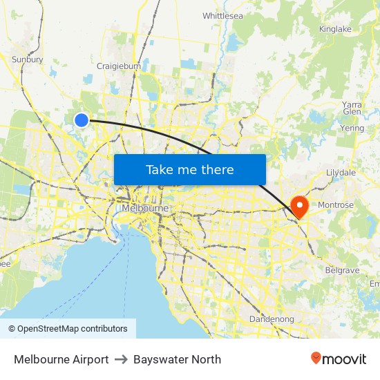 Melbourne Airport to Bayswater North map
