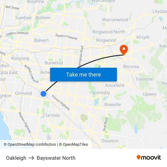 Oakleigh to Bayswater North map
