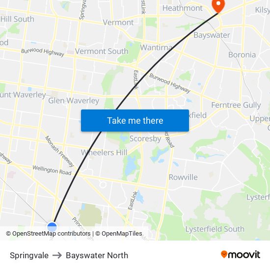 Springvale to Bayswater North map