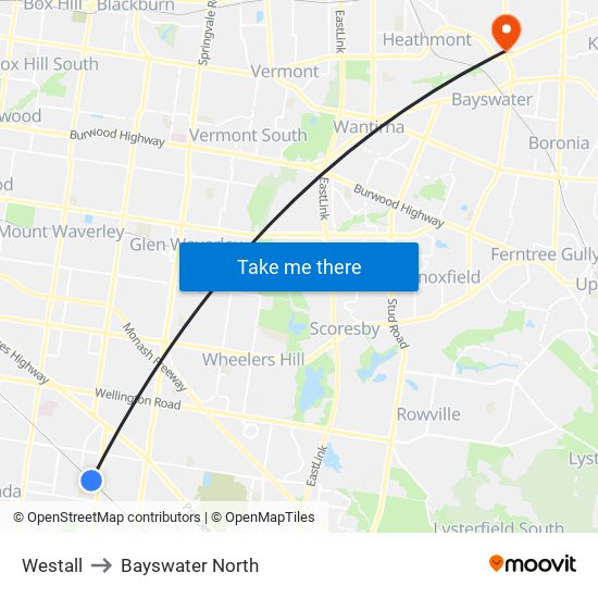 Westall to Bayswater North map