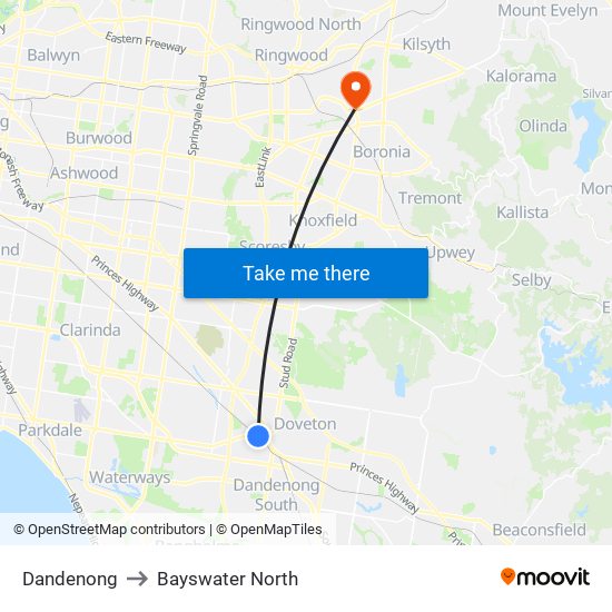 Dandenong to Bayswater North map