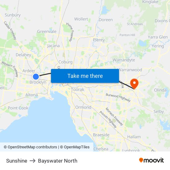 Sunshine to Bayswater North map