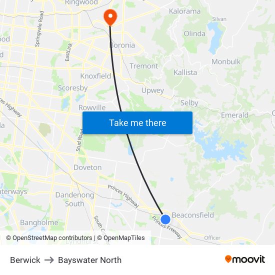 Berwick to Bayswater North map