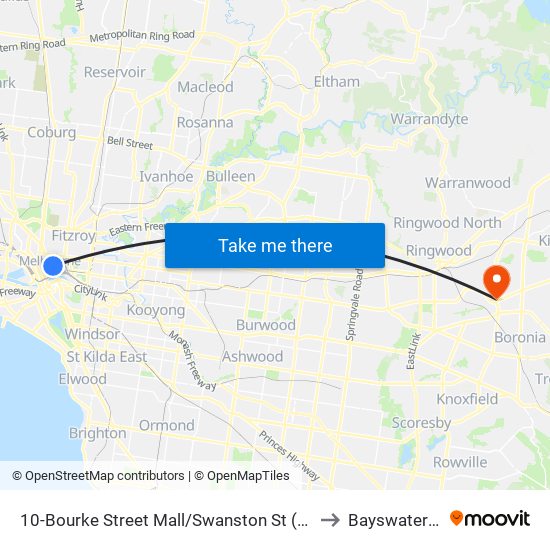 10-Bourke Street Mall/Swanston St (Melbourne City) to Bayswater North map