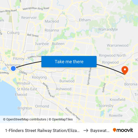 1-Flinders Street Railway Station/Elizabeth St (Melbourne City) to Bayswater North map