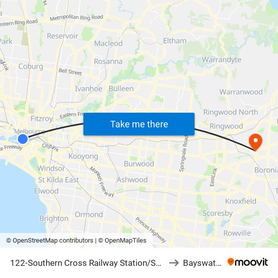 122-Southern Cross Railway Station/Spencer St (Melbourne City) to Bayswater North map
