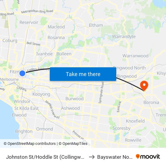 Johnston St/Hoddle St (Collingwood) to Bayswater North map