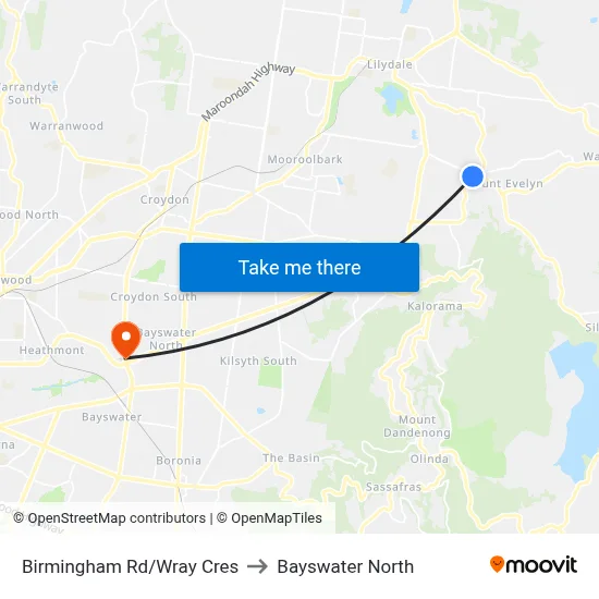 Birmingham Rd/Wray Cres to Bayswater North map