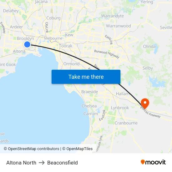 Altona North to Beaconsfield map