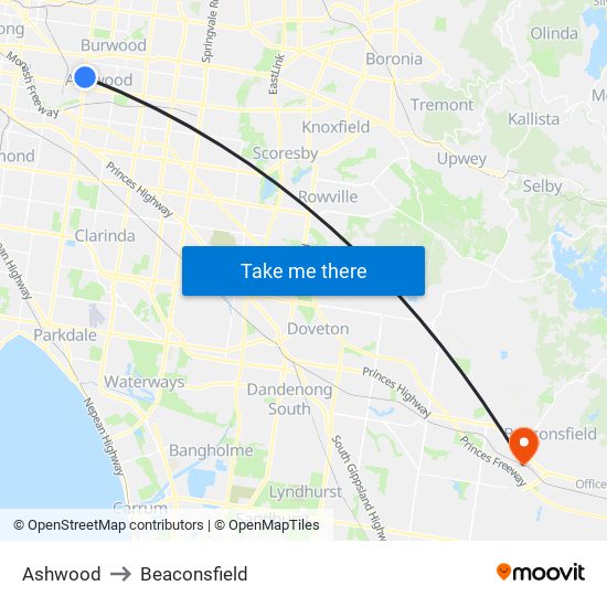 Ashwood to Beaconsfield map