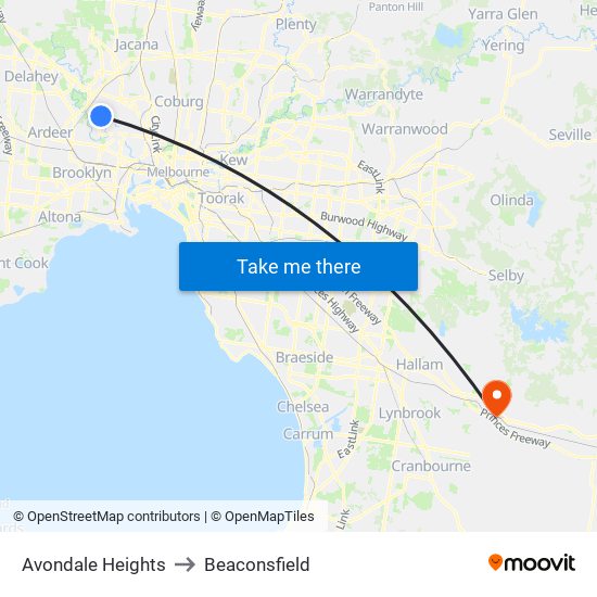 Avondale Heights to Beaconsfield map