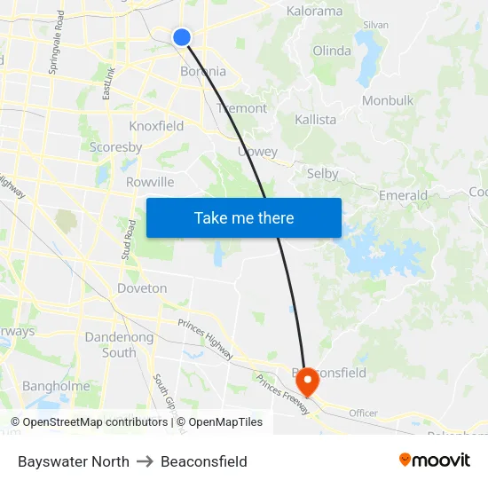 Bayswater North to Beaconsfield map