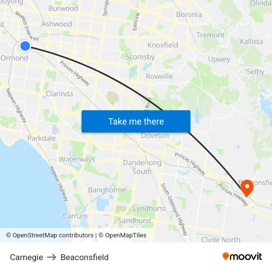 Carnegie to Beaconsfield map