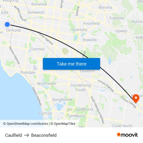 Caulfield to Beaconsfield map