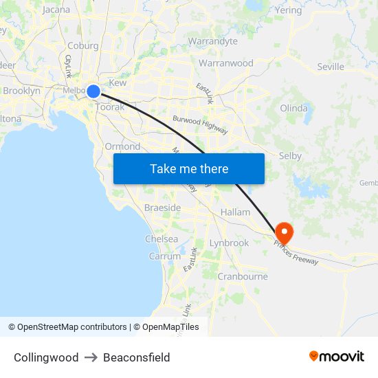 Collingwood to Beaconsfield map