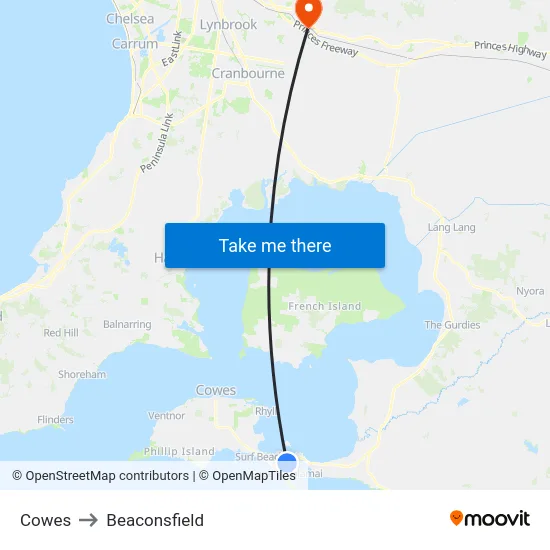 Cowes to Beaconsfield map