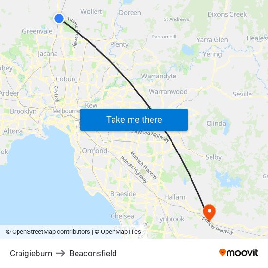 Craigieburn to Beaconsfield map