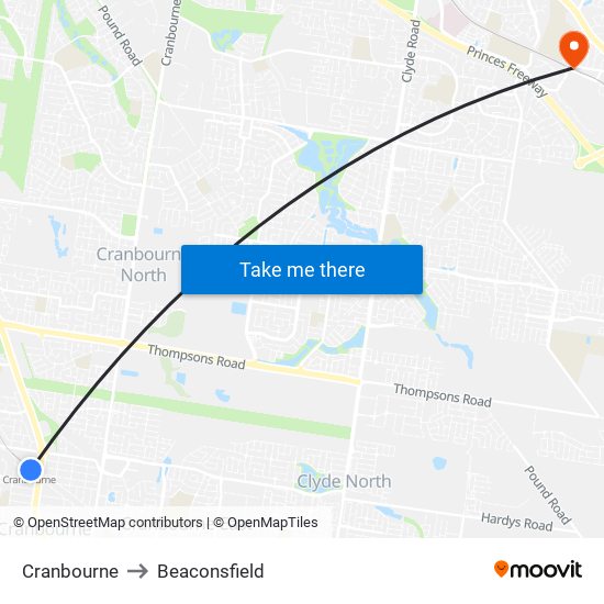 Cranbourne to Beaconsfield map