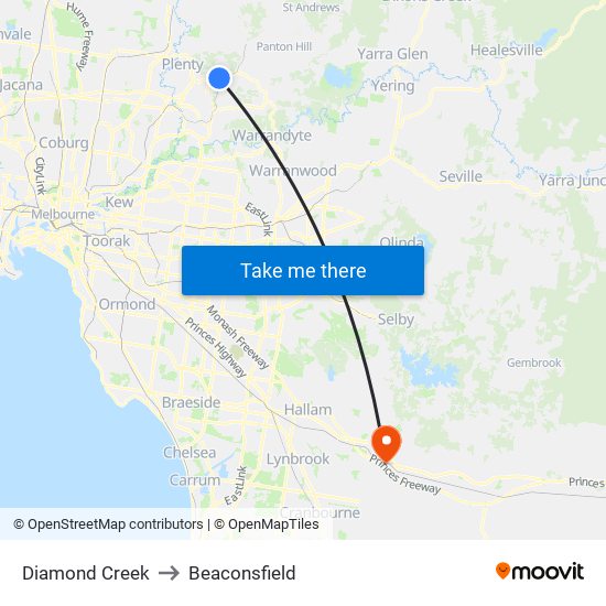 Diamond Creek to Beaconsfield map