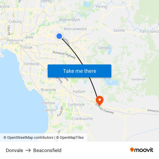 Donvale to Beaconsfield map