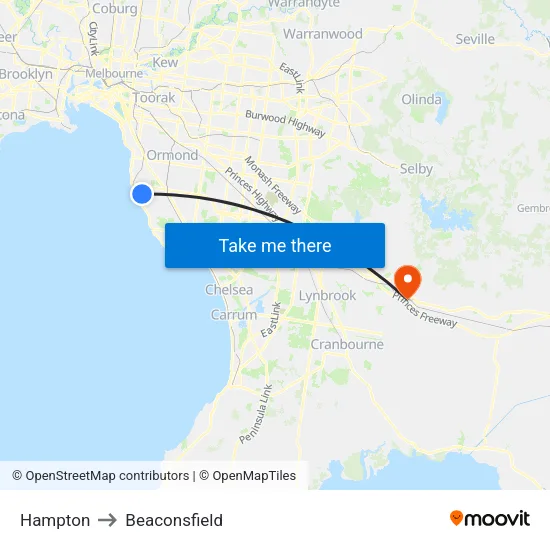 Hampton to Beaconsfield map